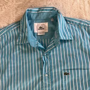 Lacoste Long Sleeve Button Down - Men's Large Tall – Light Blue & White Stripes